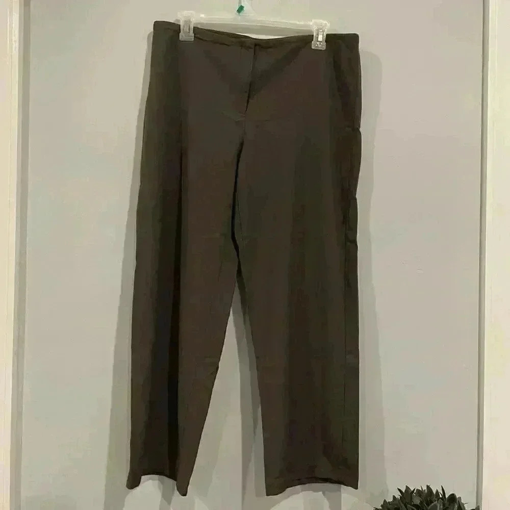 Eileen Fisher Womens grey dress pants zipper up/size PL/Cropped/relax fit